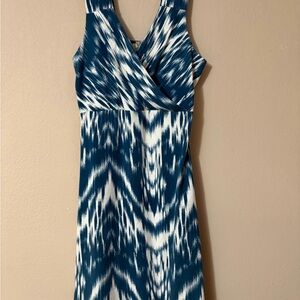 Aventura Lachlan Organic Cotton Modal knit dress blue white lkat boho size XS